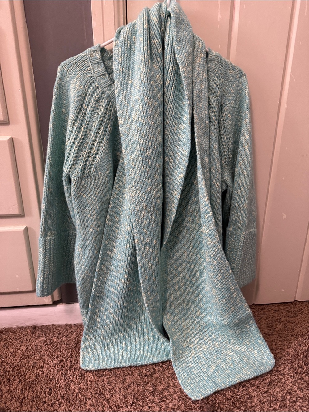Talbots Women’s Cozy Knit Sweater with Matching Scarf - Light Teal
